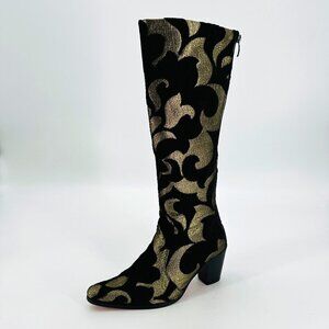 Rockwell Tharp Western Fabric Jacquard Gold Floral Heel Cowgirl 38 Tall Boots